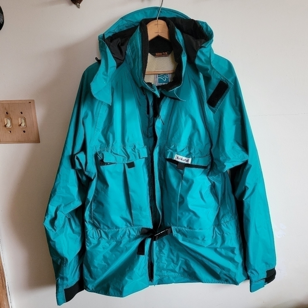 Vintage Kokatat Waterproof Jacket Green Blue Mesh Lined L Large